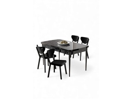 HANAH HOME Rasklopivi trpezarijski sto i stolice (5 delova) Exve Black Marble Black