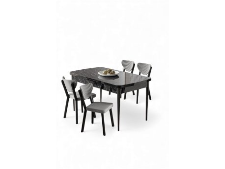HANAH HOME Rasklopivi trpezarijski sto i stolice (5 delova) Exve Black Marble Grey