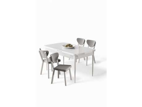 HANAH HOME Rasklopivi trpezarijski sto i stolice (5 delova) Exve White Grey