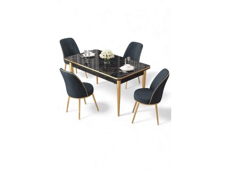 HANAH HOME Set trpezarijskog stola i stolica (5 delova) Rewa Black Marble Gold Anthracite