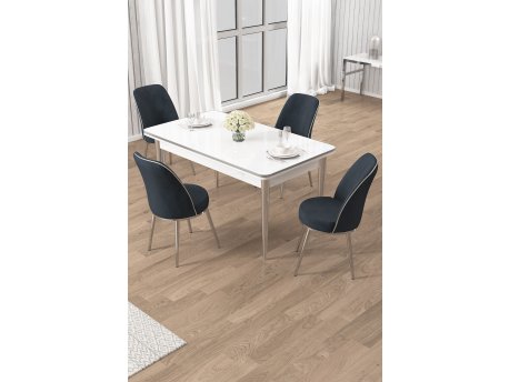 HANAH HOME Set trpezarijskog stola i stolica (5 delova) Rewa White Chrome Anthracite