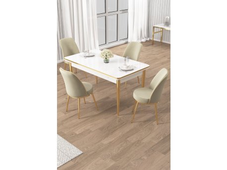 HANAH HOME Set trpezarijskog stola i stolica (5 delova) Rewa White Gold Cream