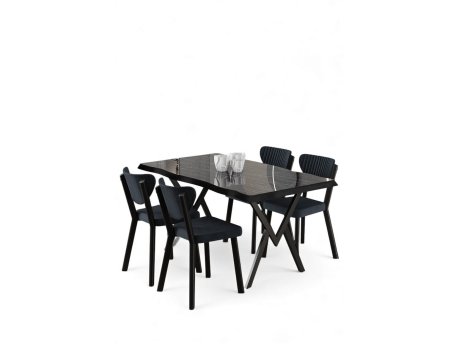 HANAH HOME Set trpezarijskog stola i stolica (5 delova) Akort Black Marble Anthracite