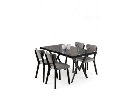 HANAH HOME Set trpezarijskog stola i stolica (5 delova) Akort Black Marble Grey