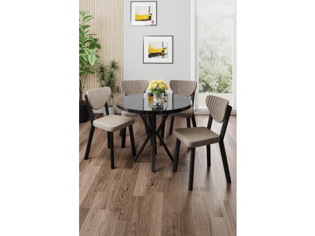 HANAH HOME Set trpezarijskog stola i stolica (5 delova) Agnes Black Marble Cappuccino