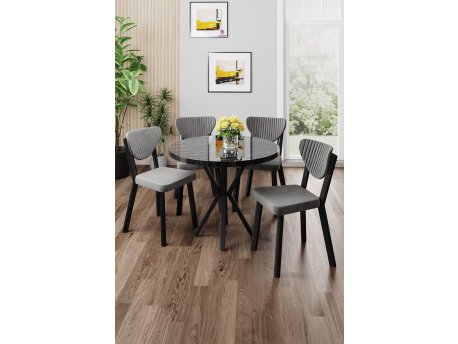 HANAH HOME Set trpezarijskog stola i stolica (5 delova) Agnes Black Marble Grey