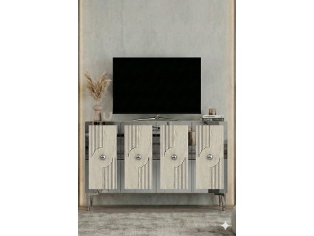 HANAH HOME Komoda Pega 120 White Travertine Silver