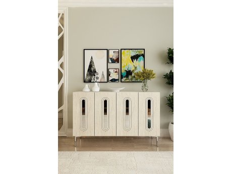 HANAH HOME Komoda Rany 120 White Travertine Silver