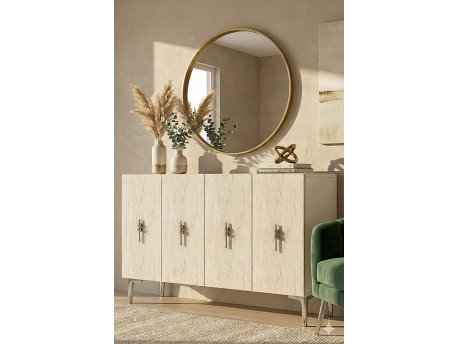 HANAH HOME Komoda Salkım 120 White Travertine Silver