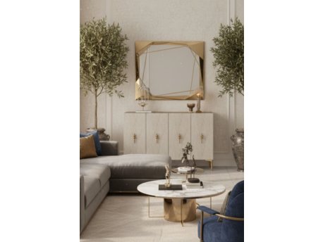 HANAH HOME Komoda Salkım 120 White Travertine Gold