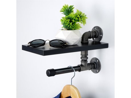 WALLXPERT Zidna višenamenska polica crna boja BORURAF238