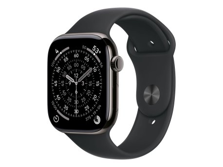APPLE Watch S11 Cellular 46mm Slate Titanium Case with Black Sport Band - M/L (mfd24rk/a)