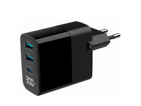 GEMBIRD TA-UC-PDQC30LCD-BK-02 Gembird GaN USB brzi punjac, 30W 3-port (2xUSB-A+ USB-C), LCD, black