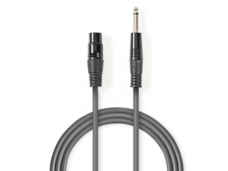NEDIS COTG15120GY100, Nebalansirani audio kabl, XLR 3-pinski ženski, 6,35 mm muški, Niklovani, 10,0 m, PVC