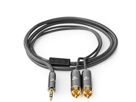NEDIS CATB22200GY20, Stereo audio kabl, 3,5 mm muški, 2x RCA muški, Pozlaceni, 2,00 m, Okrugli, Sivi