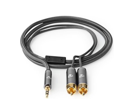 NEDIS CATB22200GY50, Stereo audio kabl, 3,5 mm muški, 2x RCA muški, Pozlaceni, 5,00 m, Okrugli, Sivo-metal