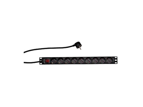 SCHRACK 19'' Nap. panel 9xSCHUKO+On/Off, 1HU, ALU, kabl 2m, crn ALU profil