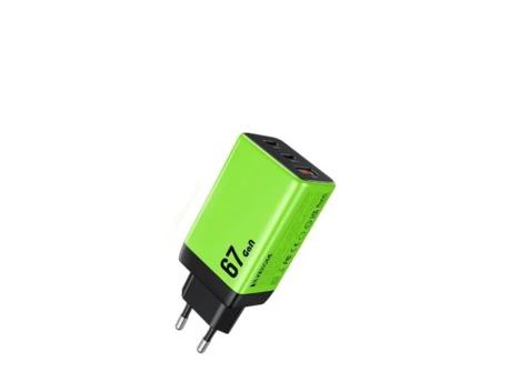 WEKOME WP-U157 Super brzi Strujni GaN punjač, 3-porta USB (3.0 i 2 x 3.1 Tip C) 67W, zeleni