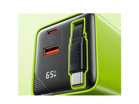 WEKOME WP-U39 Superbrzi Strujni GaN punjač, 2-porta USB (3.0 i 3.1 tip C) 65W sa displlejom i USB 3.1 tip C kablom 0.8m, žuti