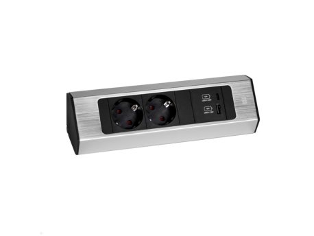 BACHMANN CASIA Kuhinjinska ugaona utičnica ALU,2xšuk,1xUSB A/C charger,srebrna