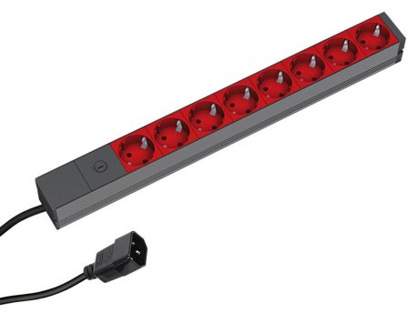 BACHMANN PDU Basic ALU 19'' 1U 8xšuko crveni, osigur.10A, ulaz C14, 2m