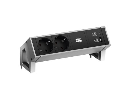 BACHMANN DESK 2, 2xšuko,1xUSB A/C 22W,1x prazn.mesto, 02m GST18, inox