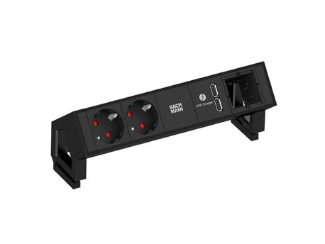 BACHMANN DESK2 nadgr.modular.kut.2xšuko+2xUSB punjač+1praz.mesto,crna