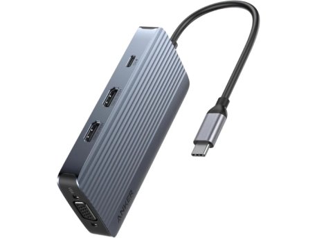 ANKER USB-C Data Hub, 8u1, Triple Display, PD 85W doking stanica siva