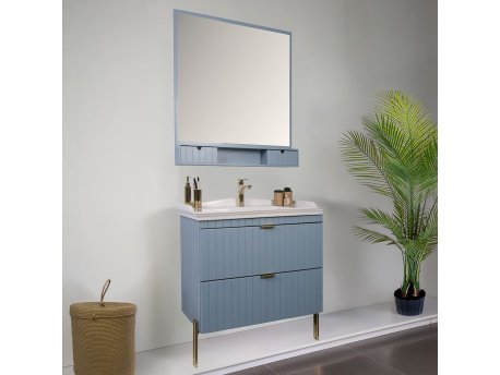 HANAH HOME Kupatilski ormarić sa umivaonikom i ogledalom (2 komada) Noble 80 Light Blue