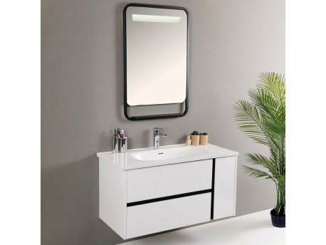 HANAH HOME Kupatilski ormarić sa umivaonikom i ogledalom (2 komada) Linear Bianco