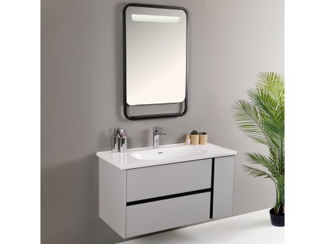 HANAH HOME Kupatilski ormarić sa umivaonikom i ogledalom (2 komada) Linear Light Grey