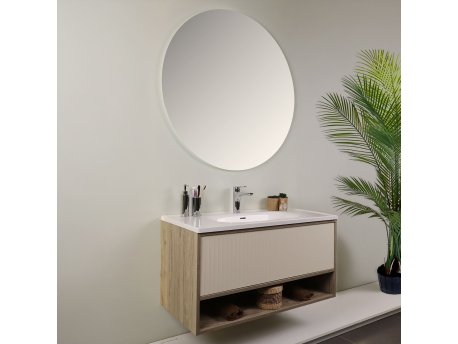 HANAH HOME Kupatilski ormarić sa umivaonikom i ogledalom (2 komada) Elegant Light Walnut