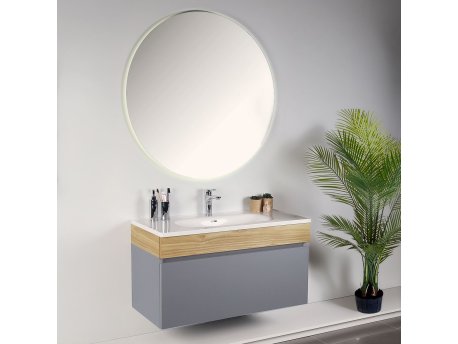 HANAH HOME Kupatilski ormarić sa umivaonikom i ogledalom (2 komada) Harmony Light Grey