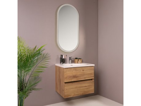 HANAH HOME Kupatilski ormarić sa umivaonikom i ogledalom (2 komada) Simple 60 Light Walnut