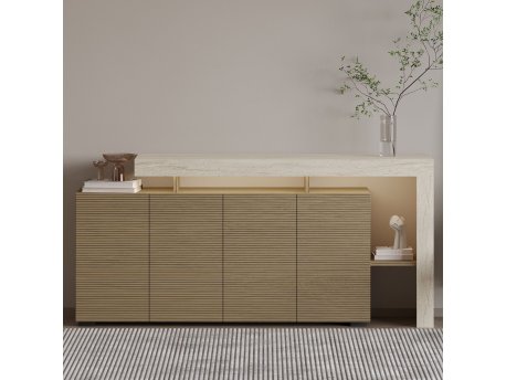 HANAH HOME Konzola Beliz Travertine Warm Oak