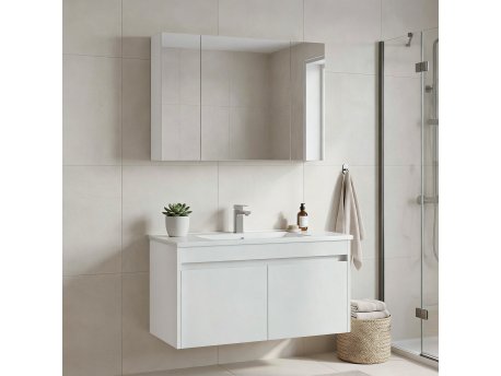 HANAH HOME Kupatilski ormarić sa umivaonikom i ogledalom (2 komada) Side 100 v3 637
