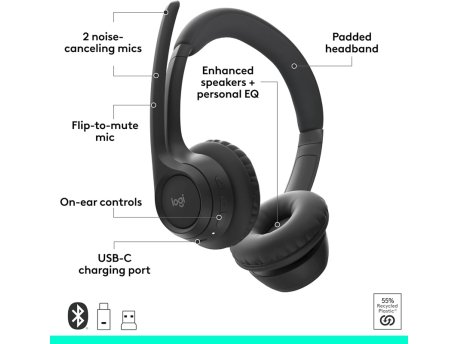 LOGITECH Zone 305 - MIDNIGHT BLACK - 2.4GHZ/BT - EMEA28-935 - BUNDLE, UC