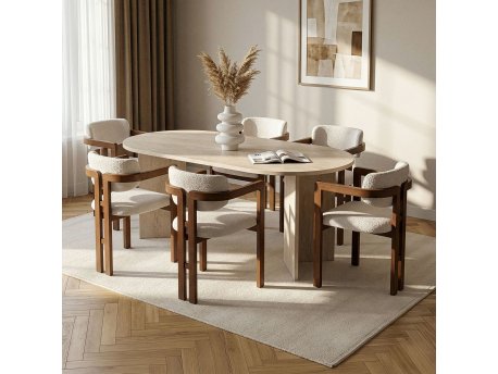 HANAH HOME Set Trpezarijski sto i 6 stolica Meridia 6 Travertine Walnut White