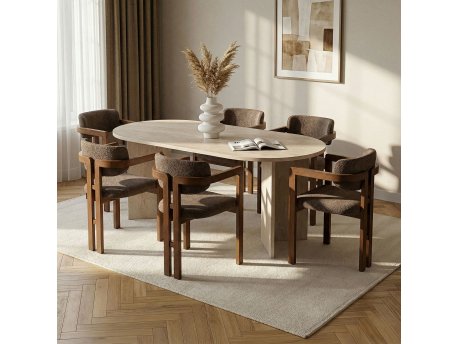 HANAH HOME Set Trpezarijski sto i 6 stolica Meridia 6 Travertine Walnut Brown