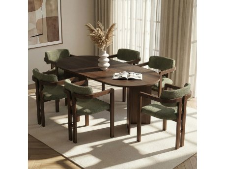 HANAH HOME Set Trpezarijski sto i 6 stolica Meridia 6 Milano Walnut Dark Walnut Green