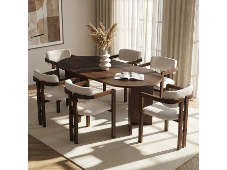 HANAH HOME Set Trpezarijski sto i 6 stolica Meridia 6 Milano Walnut Dark Walnut White