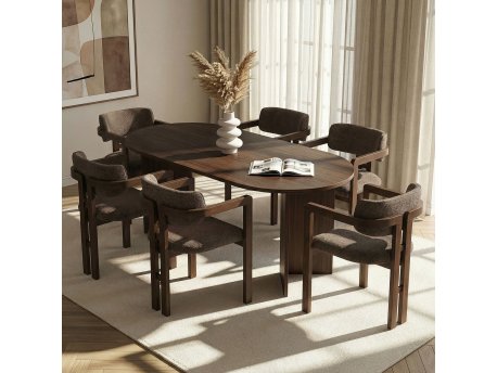 HANAH HOME Set Trpezarijski sto i 6 stolica Meridia 6 Milano Walnut Dark Walnut Brown