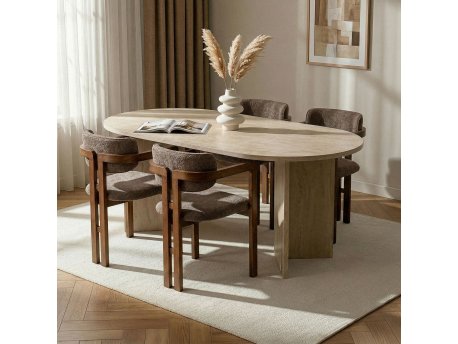 HANAH HOME Set Trpezarijski sto i 4 stolice Meridia 4 Travertine Walnut Brown