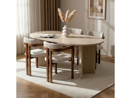 HANAH HOME Set Trpezarijski sto i 4 stolice Meridia 4 Travertine Walnut White