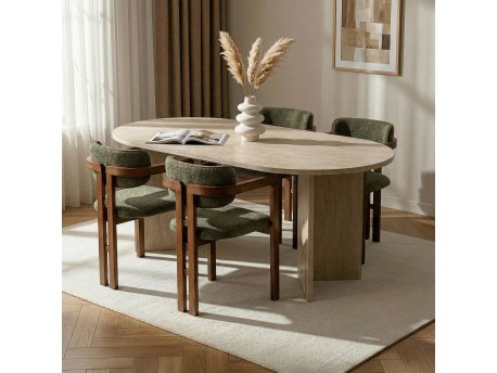 HANAH HOME Set Trpezarijski sto i 4 stolice Meridia 4 Travertine Walnut Green
