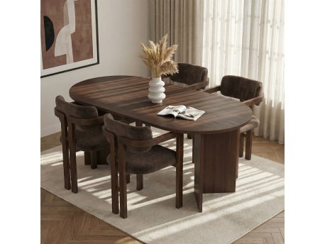 HANAH HOME Set Trpezarijski sto i 4 stolice Meridia 4 Milano Walnut Dark Walnut Brown