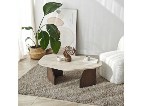 HANAH HOME Sto za dnevnu sobu Rock Travertine Walnut