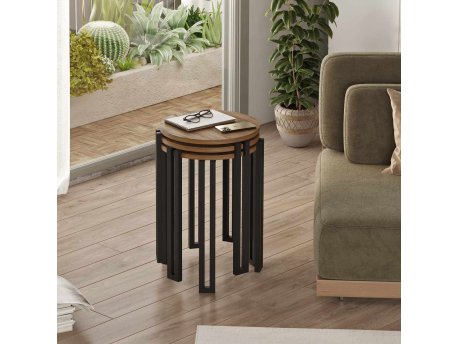 HANAH HOME Set 3 stočića Palma Walnut Black