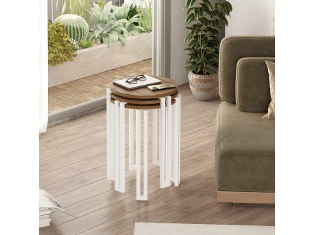 HANAH HOME Set 3 stočića Palma Walnut White