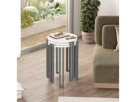 HANAH HOME Set 3 stočića Palma White Anthracite
